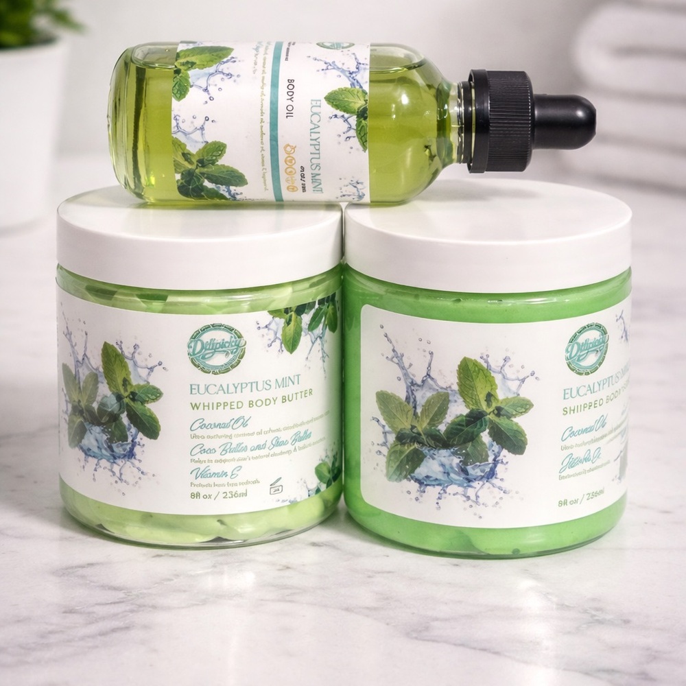 Eucalyptus Mint Whipped Body Butter & Body Oil - Refreshing Green Scent